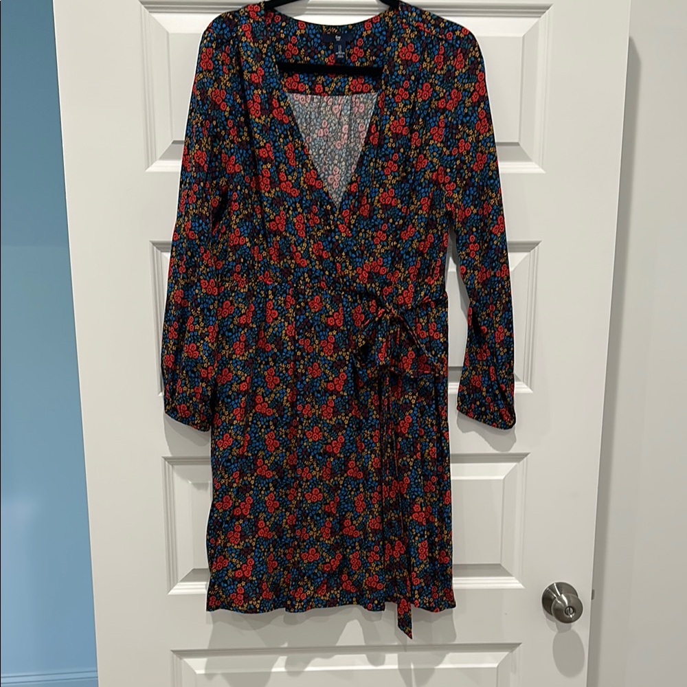 GAP Red and Black Wrap Dress with Bishop Sleeves